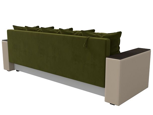 Диван прямой Дубай Лайт полки справа (основа микровельвет зеленый, компаньон экокожа бежевая) - Вид 6