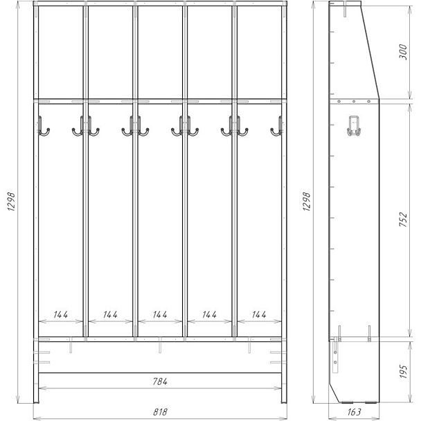 Шкаф для полотенец напольный 5-местный (816*160*1300), цветной - Вид 2