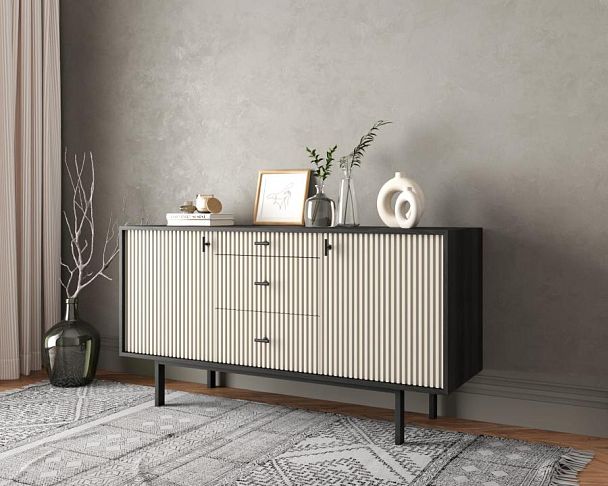 Комод две дверки и три ящика Emerson арт EM08/milky/L - Вид 3