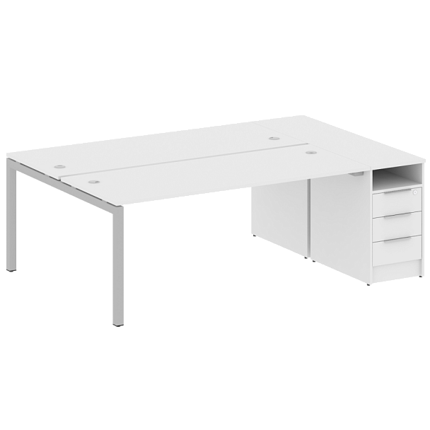 Metal System Quattro Р. ст. с тумбой на П-образном м/к 50БП.РС-СТП-2.5 Белый/Серый металл 2212*1475*750 - Вид 1