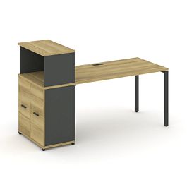 Concept Стол рабочий с опорным распаш. шкафом с надставкой низ. CN.SP-225 W Дуб Винченцо/Антрацит/Металл Антрацит 1400*720*1140 - Фото предпросмотра