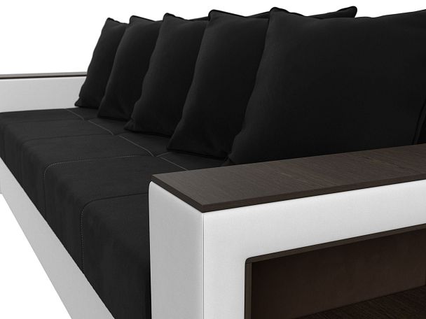 Диван прямой Дубай Лайт полки справа (основа микровельвет черный, компаньон экокожа белая) - Вид 4