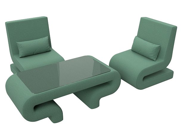 Набор Волна-3 (стол, 2 кресла) Рогожка зеленый - Вид 4