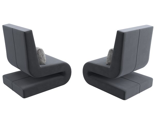 Кресло Волна (полностью велюр серый, подушки велюр серый с узором) - Вид 5