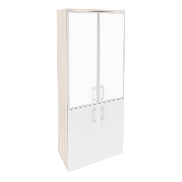 Onix Шкаф высокий широкий O.ST-1.2 R white Денвер светлый/Белый бриллиант/Стекло white 800*420*1977 - Вид 1