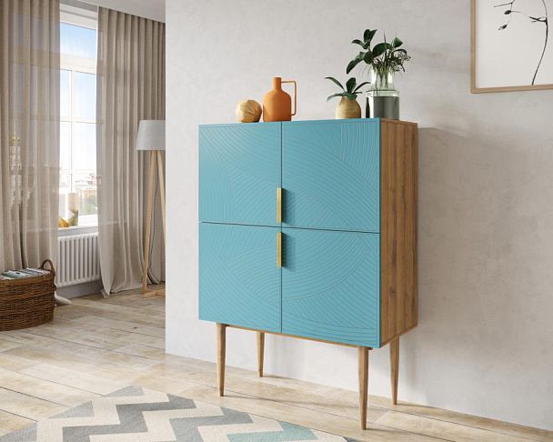 Малый комод с четырьмя дверками на высоких ножках Line LN13/GR1/blue - Вид 3