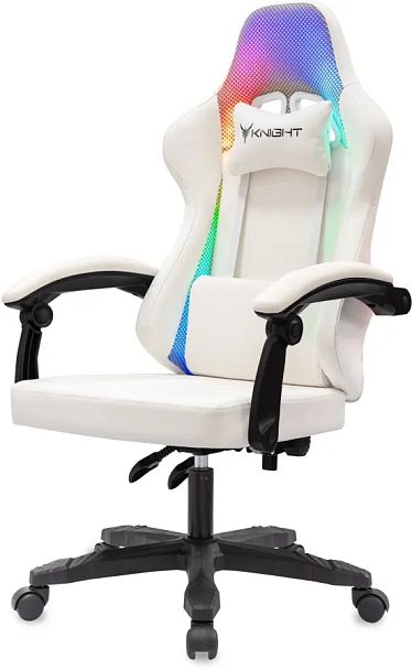 Кресло игровое Knight Wolf RGB белый экокожа/сетка с подголов. крестов. пластик - Вид 2