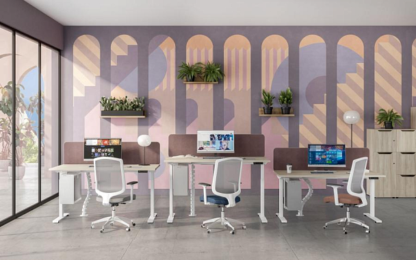 Рабочая станция на электроприводе с вырезами Elevo А2 БГ 103.2 ДК дуб скандинавский / белый гладкий - Вид 3