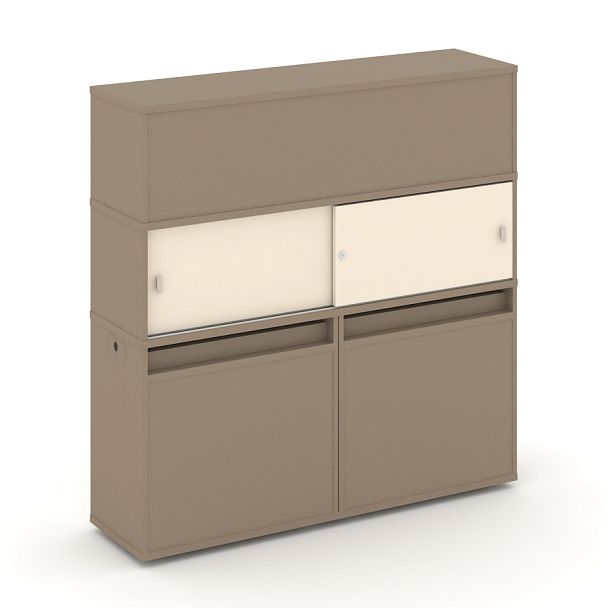 Estetica Набор №9. Тумба двойная+высокая надставка ES.NB.2V-9 Латте/Сатин 1500*410*1520 - Вид 1