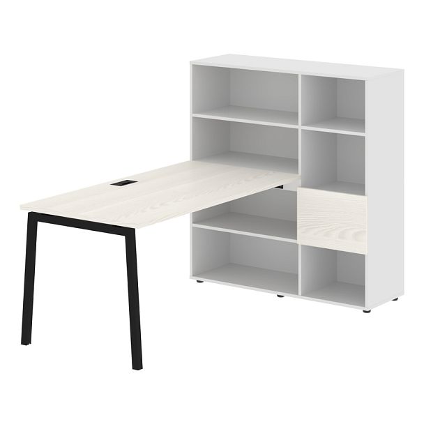 Стол-стеллаж ELRST 1215 Ясень Траун/Черный/Белый 1790х1250х1355 EDIS - Вид 1