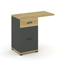 Concept Тумба приставная узкая 1 ящ.+1 распаш. фасад со свесом CN.TUS-003 W Дуб Винченцо/Антрацит/Металл Антрацит 836*420*750 - Фото предпросмотра