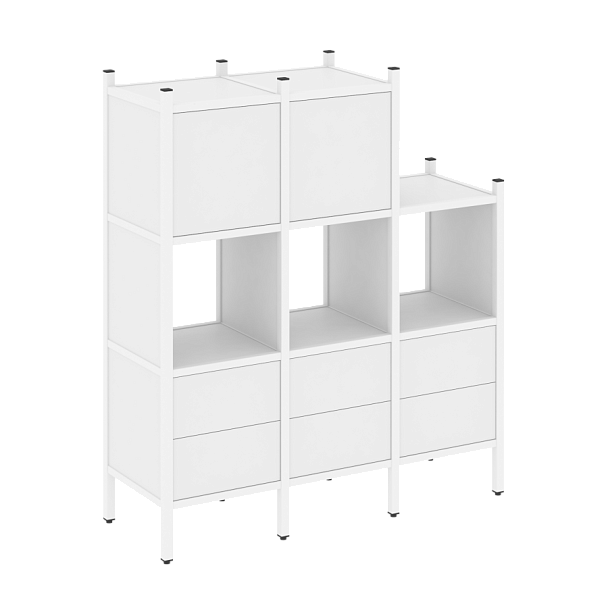 Loft Прямой стеллаж наборный VR.L-15 Белый бриллиант/Белый металл 1278*446*1458 - Вид 1