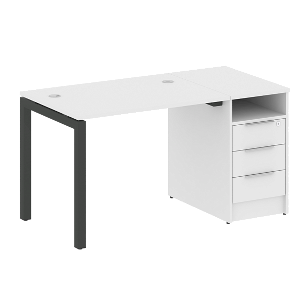 Metal System Quattro Р. ст. с тумбой на П-образном м/к 50БП.РС-СТП-1.1 Белый/Антрацит металл 1412*720*750 - Вид 1