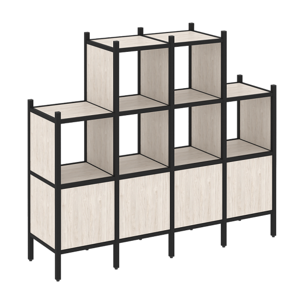 Loft Прямой стеллаж наборный VR.L-16 Денвер светлый/Чёрный металл 1694*446*1458 - Вид 1