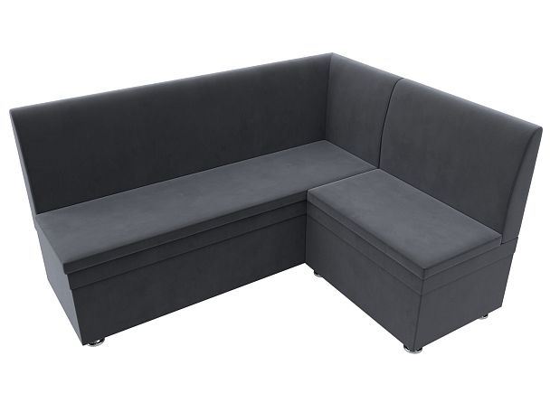 Кухонный угловой диван Уют правый (полностью велюр серый) - Вид 5
