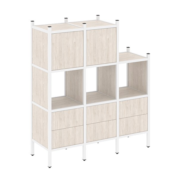 Loft Прямой стеллаж наборный VR.L-15 Денвер светлый/Белый металл 1278*446*1458 - Вид 1