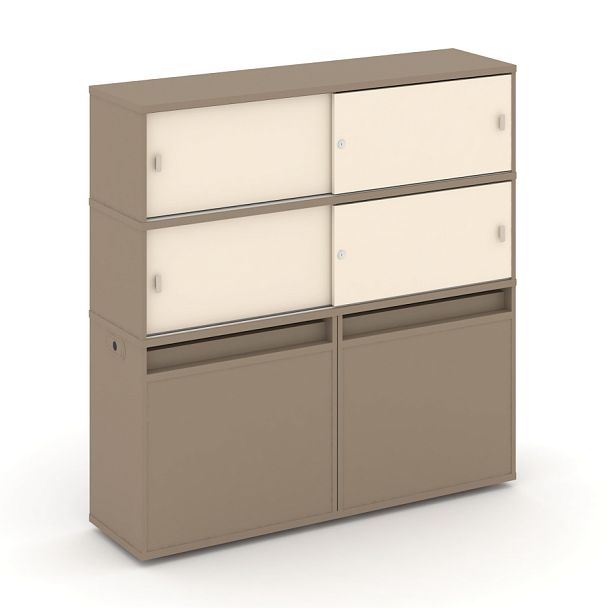 Estetica Набор №2. Тумба двойная+высокая надставка ES.NB.2V-2 Латте/Сатин 1500*410*1520 - Вид 1