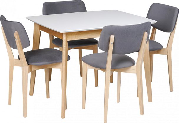 Обеденная группа стол раздвижной Норден 100 Белый/Натуральный и 4 стула Мэти Натуральный/Серый велюр - Вид 1