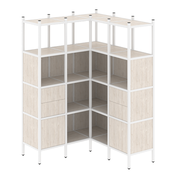 Loft Угловой внутренний стеллаж наборный VR.L-33 Денвер светлый/Белый металл 1278*1278*1869 - Вид 1