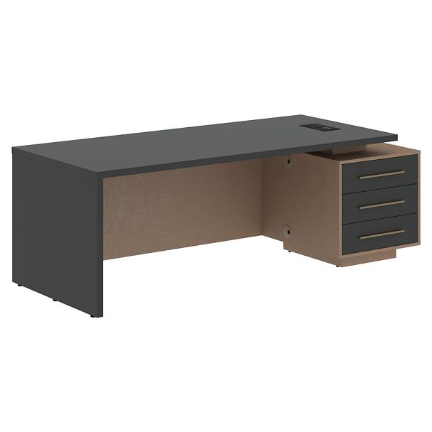 Стол руководителя с тумбой VCT 2290(R) Яшма черный/Бронза браш/Кобра 2200х900х750 VELION - Вид 1