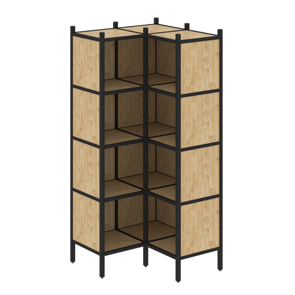 Loft Угловой внутренний стеллаж наборный VR.L-31 Тиквуд светлый/Чёрный металл 862*862*1869 - Вид 1