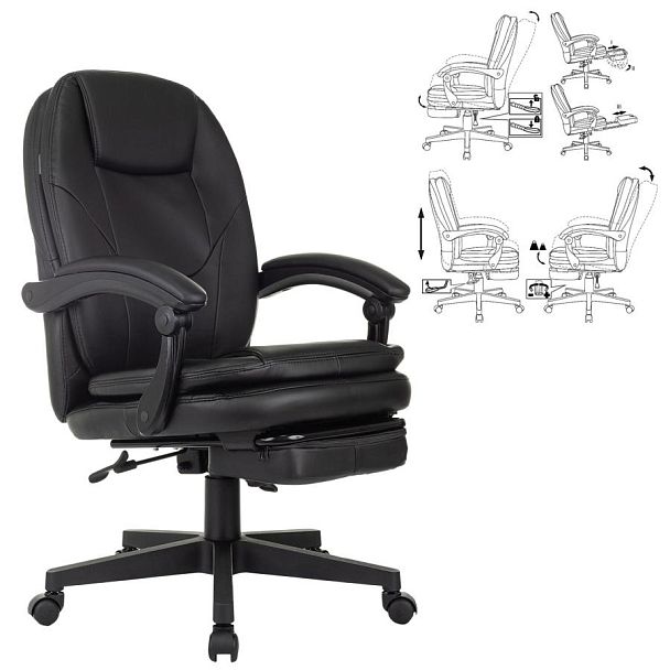 Кресло офисное CH-868N-BF, синхромеханизм, подставка для ног, экокожа, черное, 2018358 - Вид 4