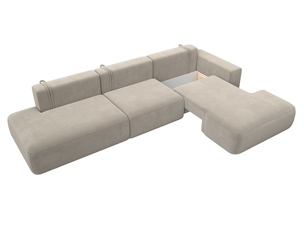 Диван угловой Лига-036 Модерн Лонг правый угол Микровельвет бежевый - Вид 7