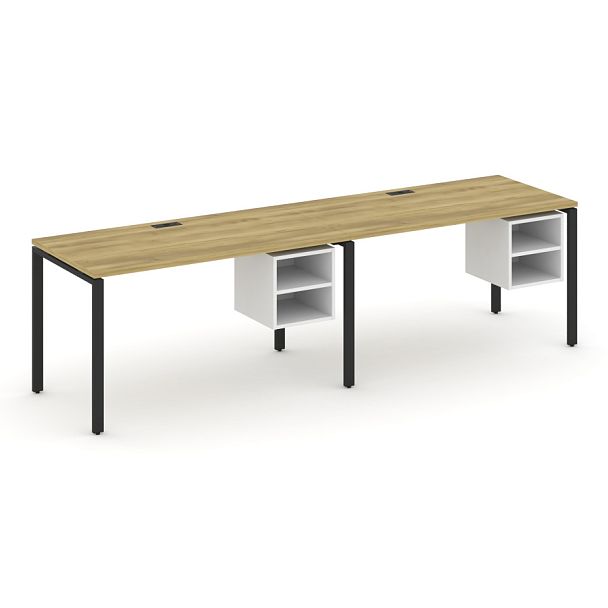 Concept Рабочая станция односторонняя с подвес. тумбами 2 места CN.ORS-107 Дуб Винченцо/Белый Бриллиант/Металл Черный 2760*720*750 - Вид 1