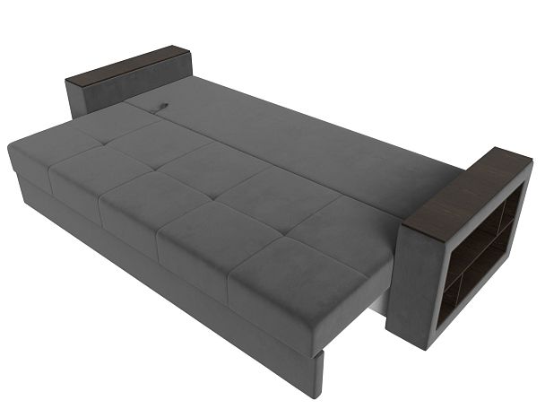 Диван прямой Дубай Лайт полки справа (полностью велюр серый) - Вид 8