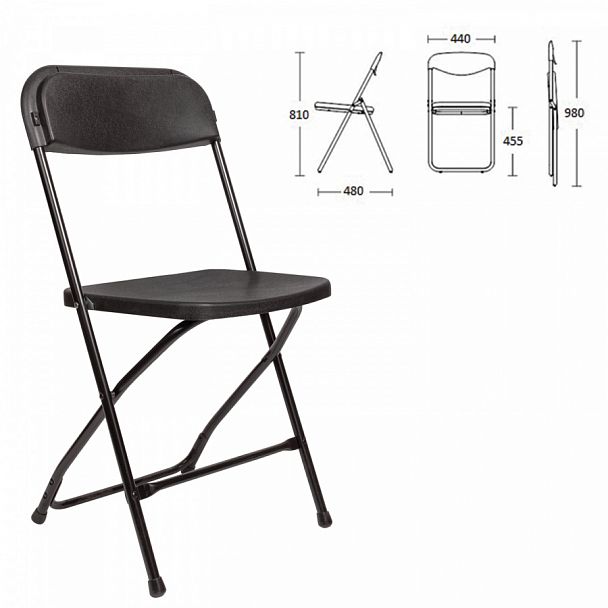 Стул складной для дома и офиса BRABIX "Golf CF-002", черный каркас, пластик черный, 531563 - Вид 1