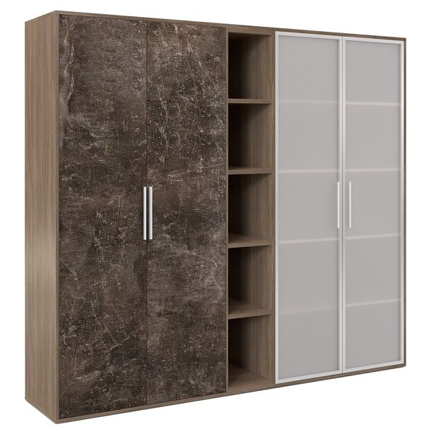 Шкаф высокий 4 створки, с нишей B-tone 213,8x45x191,7 дуб урбан бетон темный - Вид 1