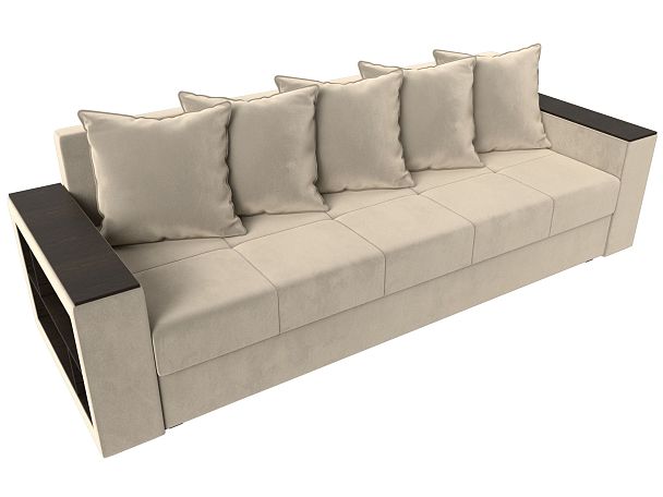 Диван прямой Дубай Лайт полки слева (полностью микровельвет бежевый) - Вид 5