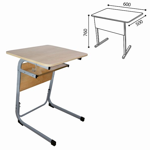 Стол-парта Атлант, 1-местный, нерегулируемый, серый каркас, ЛДСП клён, гр.6 - Вид 3