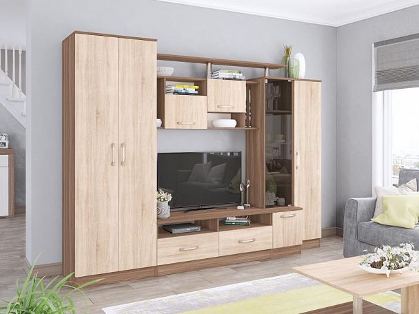 Гостиная Оскар-5 (1920х2500х450) ясень шимо/дуб сонома - Вид 1