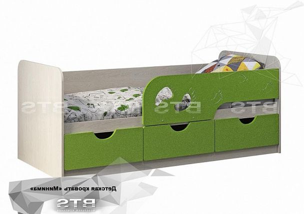 Кровать детская Минима "Лего 1860" (1892х770х850) дуб атланта/лайм глянец - Вид 1