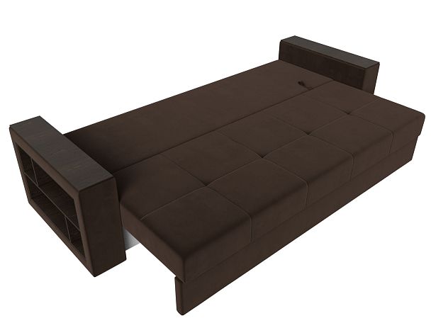 Диван прямой Дубай Лайт полки слева (полностью микровельвет коричневый) - Вид 8