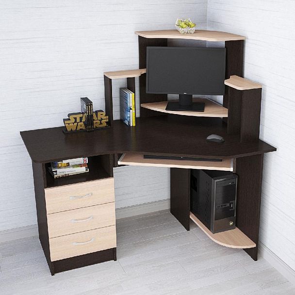 Стол компьютерный Грета-7 (1300*1335*900) венге/дуб молочный - Вид 1