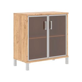 Шкаф низкий со стеклянными дверьми в AL-рамке B 410.4 Дуб Бофорд 900х450х920 BORN - Фото предпросмотра