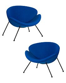 Набор 2 шт Кресло дизайнерское DOBRIN EMILY (синяя ткань AF6, черное основание) - Фото предпросмотра