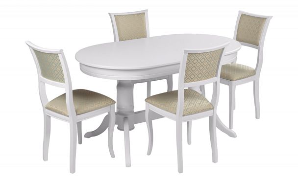 Обеденная группа стол Арей 140(180)х80х76 Белый и 4 стула Камир Белый/Бирюзовый жаккард - Вид 1