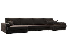 Диван П-образный Лига-057 НПБ Лонг Велюр коричневый - Фото предпросмотра