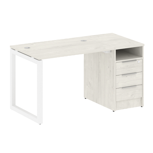 Metal System Quattro Р. ст. с тумбой на О-образном м/к 50БО.РС-СТП-1.1 Дуб наварра/Белый металл 1412*720*750 - Вид 1