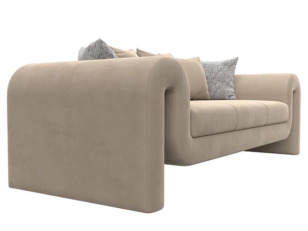 Прямой диван Волна (полностью велюр бежевый, подушки 3 велюр бежевый, 2 велюр серый с узором) - Вид 3