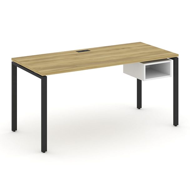 Concept Стол рабочий с подвесной тумбой с 1 открытой нишей CN.SP-104 Дуб Винченцо/Белый Бриллиант/Металл Черный 1580*720*750 - Вид 1
