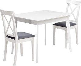 Обеденная группа стол раздвижной Норден 100 Белый и 2 стула Бергольф Белый/Серый велюр - Фото предпросмотра