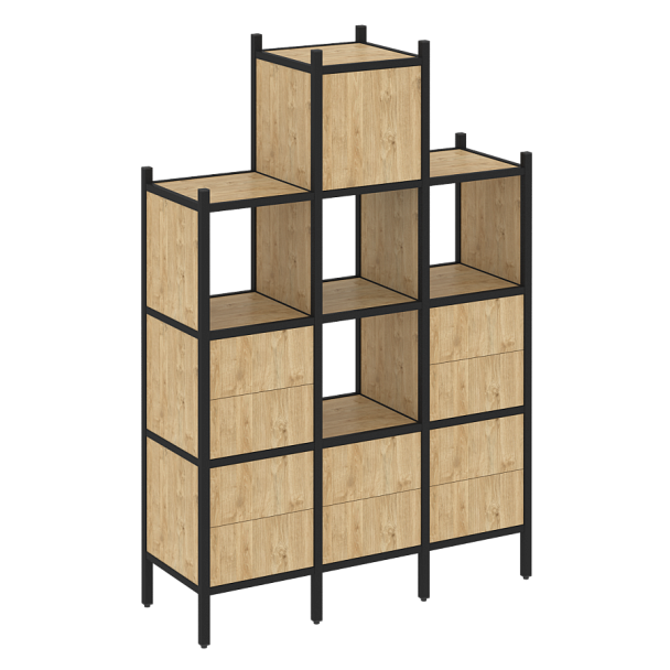 Loft Прямой стеллаж наборный VR.L-18 Тиквуд светлый/Чёрный металл 1278*446*1869 - Вид 1