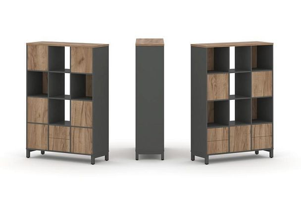 Стайл Проджект Набор стеллажа 2-х сторон., 4 яр. SN.NSD-431 Антрацит/Дуб Табак/Металл Антрацит 1121* - Вид 1