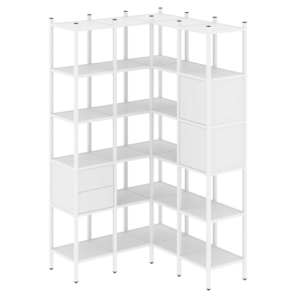 Loft Угловой внутренний стеллаж наборный VR.L-34 Белый бриллиант/Белый металл 1278*1278*2280 - Вид 1