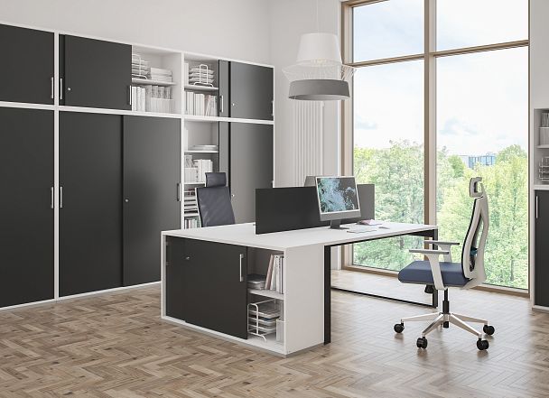 Стол Allegro 1600х700х750  / профиль О-образный: 70х20 антрацит; лючок: серебро; столешница: акация равелло - Вид 13