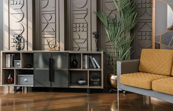 Стол руководителя с кабель-каналами с брифинг-приставкой боковой правый U.RUS РС 132 ДЧ/ЛС дуб виченца/лава серая - Вид 8